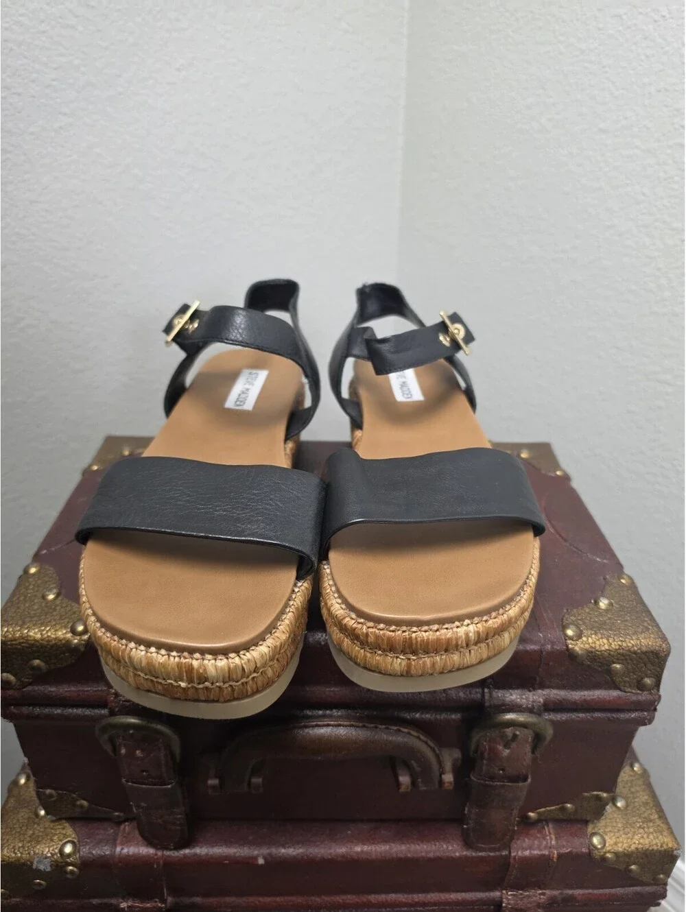 Steve Madan Womens Size 8 Strappy Sandal Black Leather Open Toe